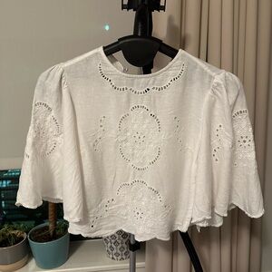 A&F Angel Sleeve Embroidered Top